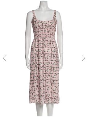 Emilia Wickstead Blush Pink Floral Smocked Midi Dress